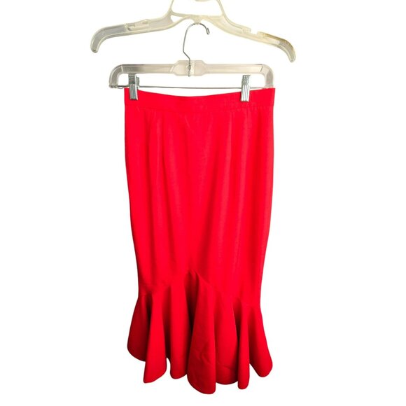 Vintage Red Two-Piece Womens Suit Set Flared Skirt & Open Jacket Raw Silk HS170 - Picture 4 of 11